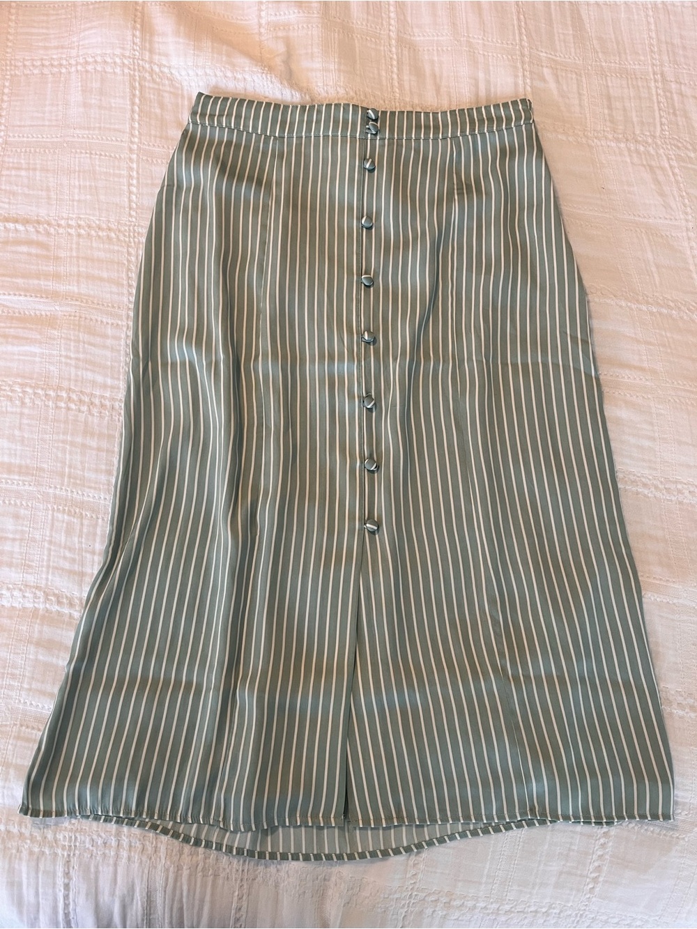 LC Lauren Conrad Sage Green and White Striped Button-Front Midi Skirt